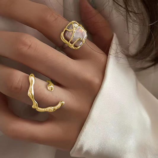 Fashion Irregular With Personality Moon Pearl Ring Suit